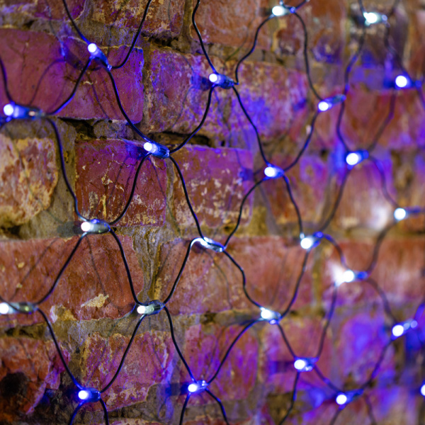 Гирлянда Сеть 2х1,5м, черный ПВХ, 288 LED Белые/Синие (контроллер в комплекте)