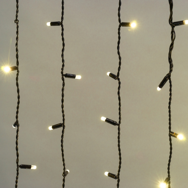 Гирлянда светодиодная Занавес 2х1,5м 360 LED ТЕПЛЫЙ БЕЛЫЙ черный ПВХ IP65 постоянное свечение 230В соединяется NEON-NIGHT нужен шнур 303-500