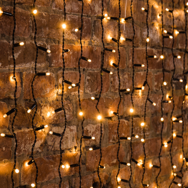 Гирлянда светодиодная Занавес 2х1,5м 360 LED ТЕПЛЫЙ БЕЛЫЙ черный ПВХ IP65 постоянное свечение 230В соединяется NEON-NIGHT нужен шнур 303-500