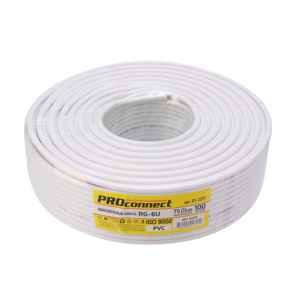 Кабель коаксиальный RG-6U, 75Ом, CCS/Al/Al, 32%, 100м, INDOOR, белый PROconnect Light 