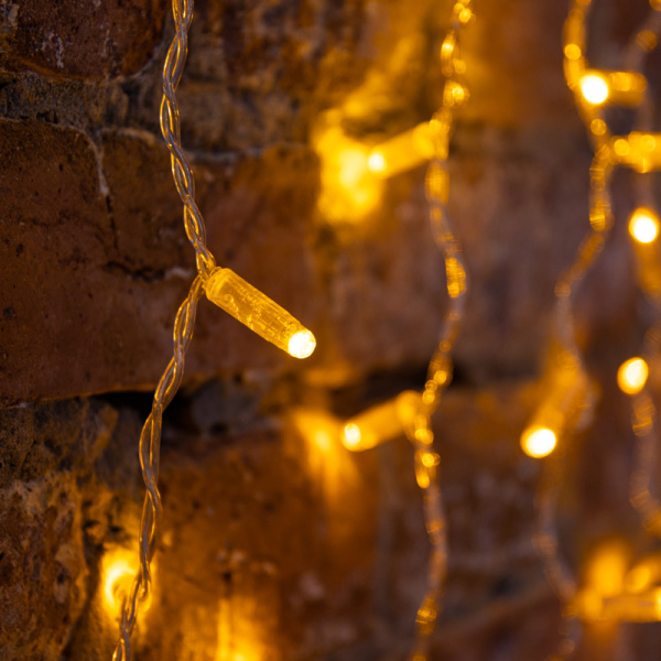 Гирлянда светодиодная Занавес 2х1,5м 300 LED ЖЕЛТЫЙ прозрачный ПВХ IP65 постоянное свечение 230В соединяется NEON-NIGHT шнур в комплекте