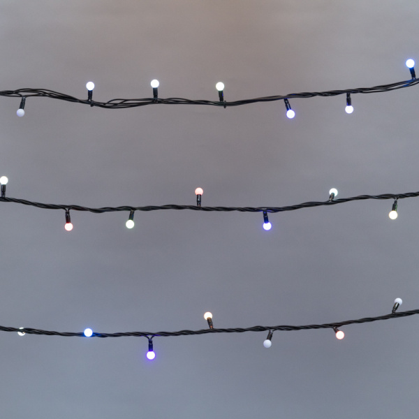 Гирлянда Мультишарики Ø13мм, 20 м, 200 LED RGB, черный ПВХ, IP65, быстрая смена цвета, 230В соединяется NEON-NIGHT (нужен шнур питания 303-500)