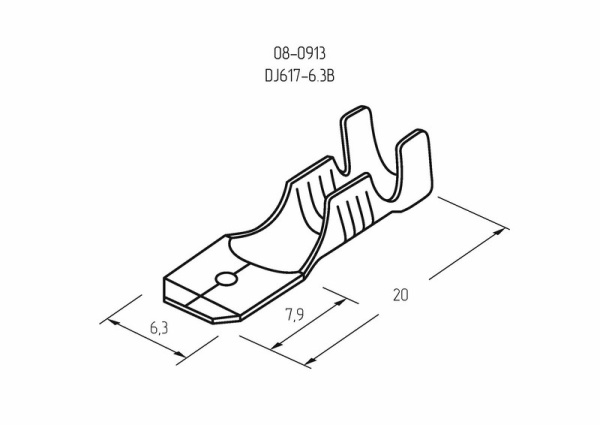 Клемма плоская штекер 6.3 мм 0.75-1.5 мм² (РП-п 1.5-(6.3) L = 20 мм) REXANT