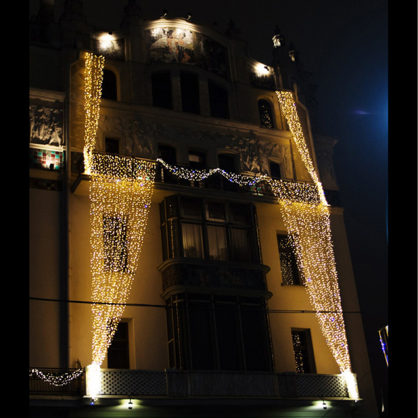 Гирлянда светодиодная Занавес 2х9м 1200 LED ТЕПЛЫЙ БЕЛЫЙ прозрачный ПВХ IP65 постоянное свечение 230В соединяется NEON-NIGHT шнур в комплекте