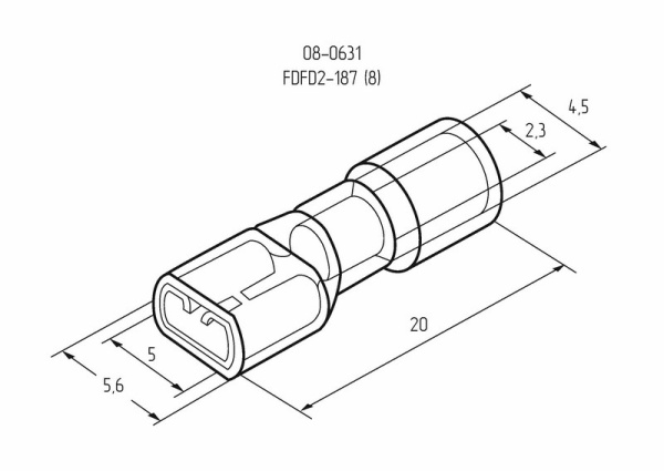 Клемма плоская полностью изолированная РППи-м 2.5-(4.8)/РпИмп 2-5-0,8 гнездо 5.6 мм 1.5-2.5 мм² REXANT