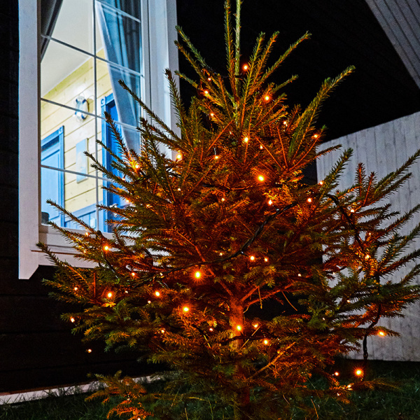 Гирлянда Твинкл Лайт 10 м, черный ПВХ, 100 диодов, цвет оранжевый (контроллер в комплекте)