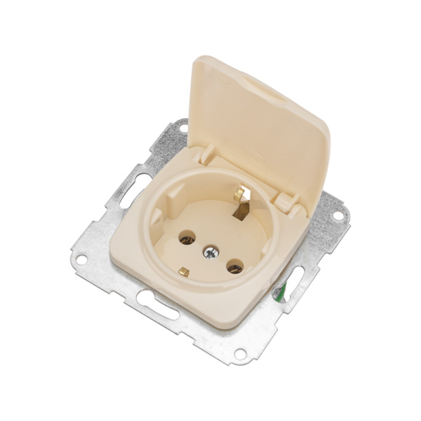 DEA Розетка 1-ая керамика с/з с крышкой с/у 16А мех. Беж KRANZ  