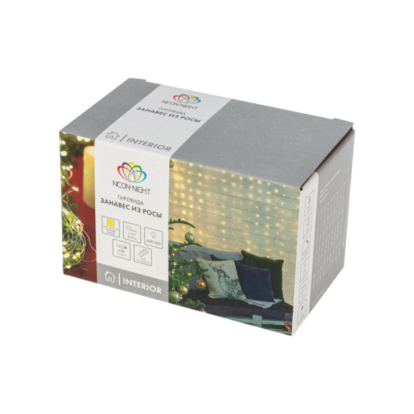 Гирлянда Светодиодный дождь из росы 6х3 м, теплый белый, USB + пульт управления NEON-NIGHT