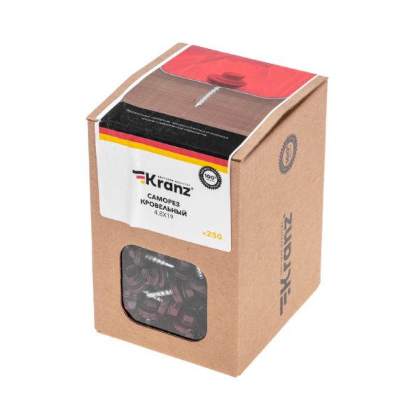 Саморез кровельный 4,8х19мм, окрашенный RAL 3005, короб (250 шт/уп) KRANZ
