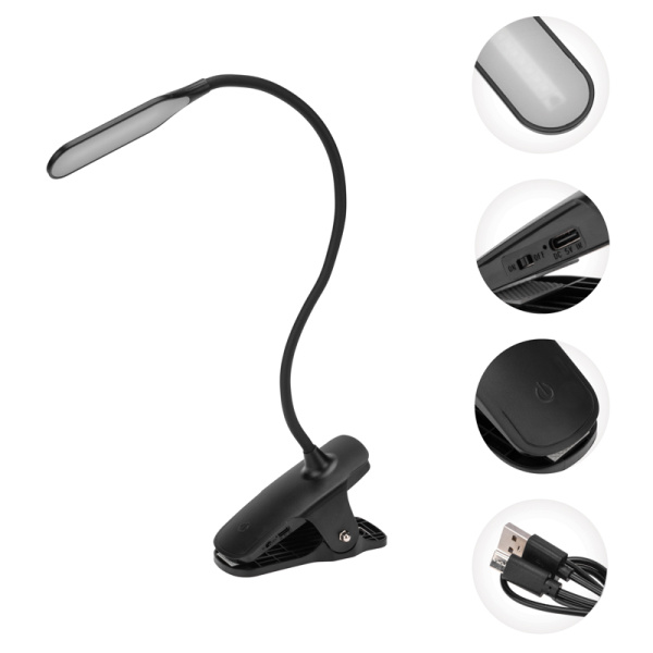 Светильник настольный Click 4Вт, LED, 4000К, диммируемый 3 ступени, заряжаемый, на прищепке, черный REXANT