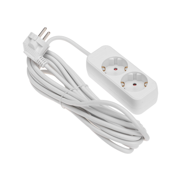 Удлинитель STANDARD 2 гнезда, 5м, 3х1,0мм², с/з, белый REXANT