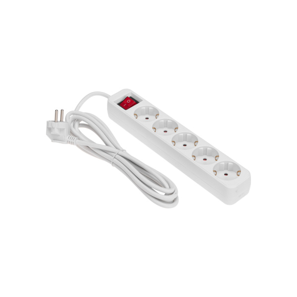 Удлинитель STANDARD 5 гнезд, 3м, 3х1,0мм², с/з, с выключателем, белый REXANT