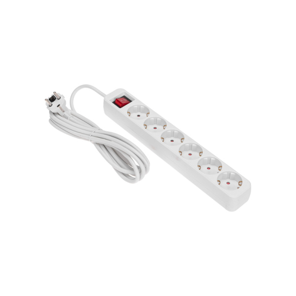 Удлинитель STANDARD 6 гнезд, 3м, 3х1,0мм², с/з, с выключателем, белый REXANT