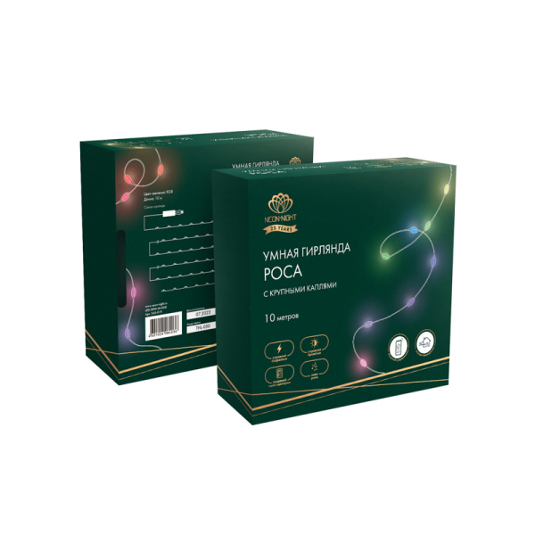 Умная гирлянда Роса с крупными каплями 10м 100 LED RGB мягкий прозрачный провод IP20 USB NEON-NIGHT
