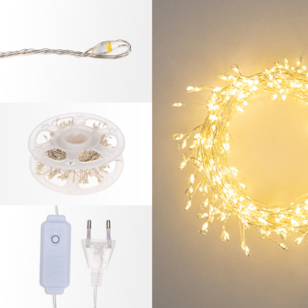 Гирлянда светодиодная Роса Фейерверк с контроллером 20м, 500LED, ТЕПЛЫЙ БЕЛЫЙ, IP20, на катушке NEON-NIGHT