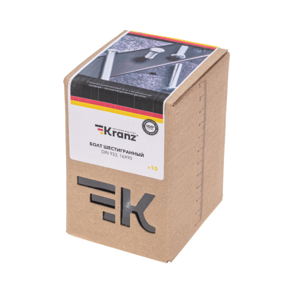 Болт шестигранный DIN 933, 16х90мм, короб (10 шт/уп) KRANZ