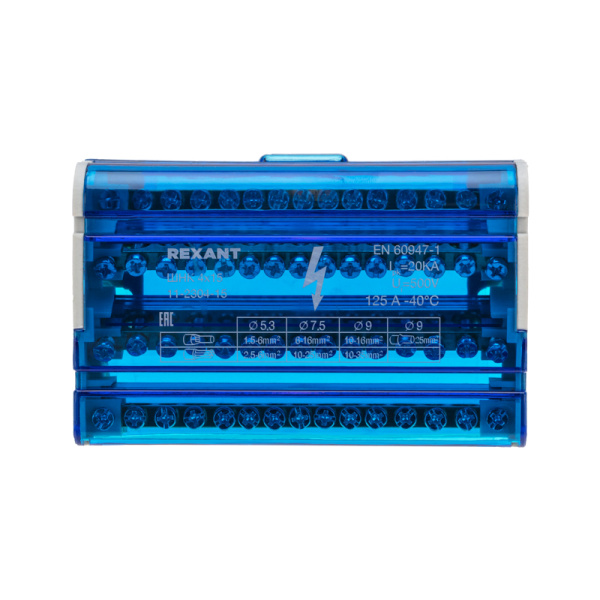 Шина на DIN-рейку в корпусе (кросс-модуль) 4х15 REXANT