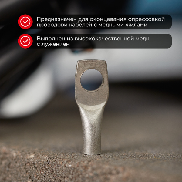Наконечник медный луженый ТМЛ-Р 4–6 (4мм² - Ø6мм) (в упак. 10 шт.) REXANT