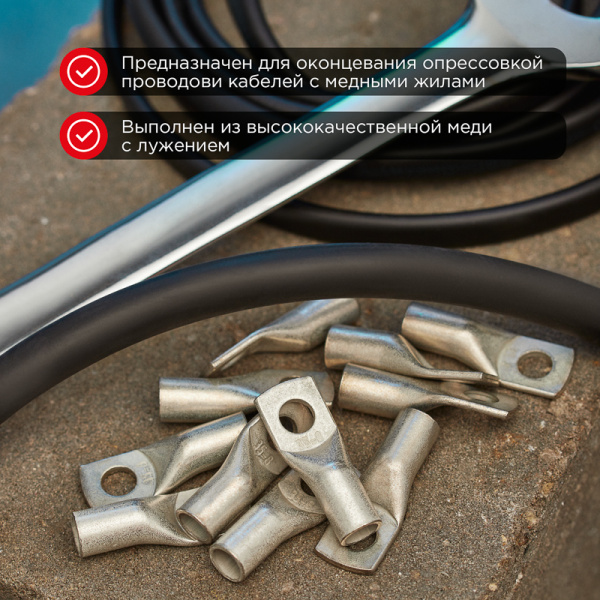 Наконечник медный луженый ТМЛ-Р 35–8 (35мм² - Ø8мм) (в упак. 100 шт.) REXANT