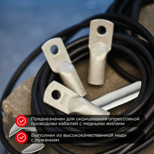Наконечник медный луженый ТМЛ 95–10–15 (95мм² - Ø10мм) ГОСТ 7386-80 (в упак. 25 шт.) REXANT