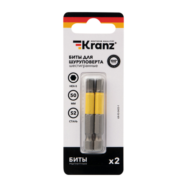 Бита шестигранная для шуруповерта HEX5х50 мм (2 шт./уп.) Kranz