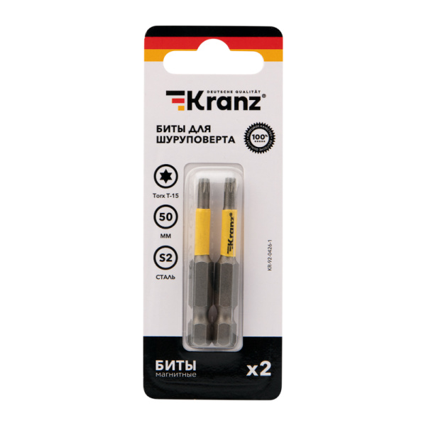 Бита для шуруповерта Torx T15х50 мм (2 шт./уп.) Kranz