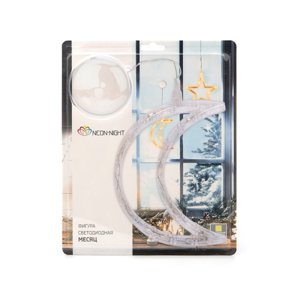 Фигура светодиодная Месяц на присоске с подвесом, цвет ТЕПЛЫЙ БЕЛЫЙ