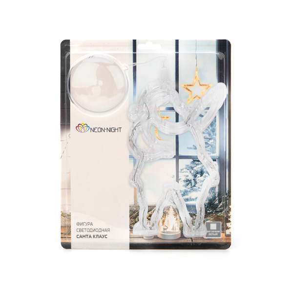 Фигура светодиодная Санта Клаус на присоске с подвесом, цвет белый