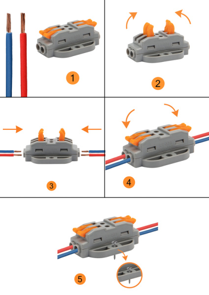 Клемма СМК 222-422P проходная 2 полюса, с монтажной площадкой (0,08-4 мм²), серая (блистер 5 шт./уп.) REXANT