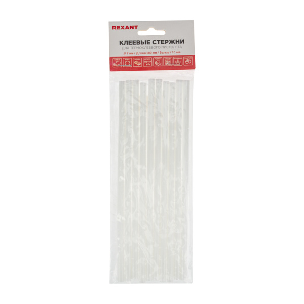 Стержни клеевые Ø7мм, 200мм, белые (10 шт/уп), хедер REXANT