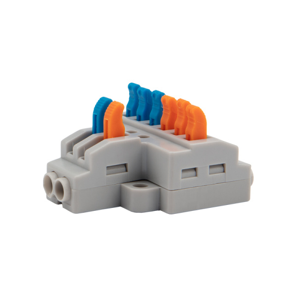 Клемма СМК 2х3 проходная разветвительная 2 полюса, с монтажной площадкой (1 ввод, 3 вывода на полюс), (5 шт./уп.) REXANT