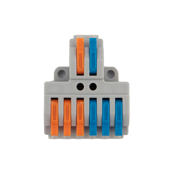 Клемма СМК 2х3 проходная разветвительная 2 полюса, с монтажной площадкой (1 ввод, 3 вывода на полюс), (5 шт./уп.) REXANT