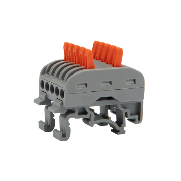 Клемма СМК 222-425D проходная 5-полюсная, с креплением на DIN-рейку (0,08-4 мм²), серая (4 шт./уп.) REXANT