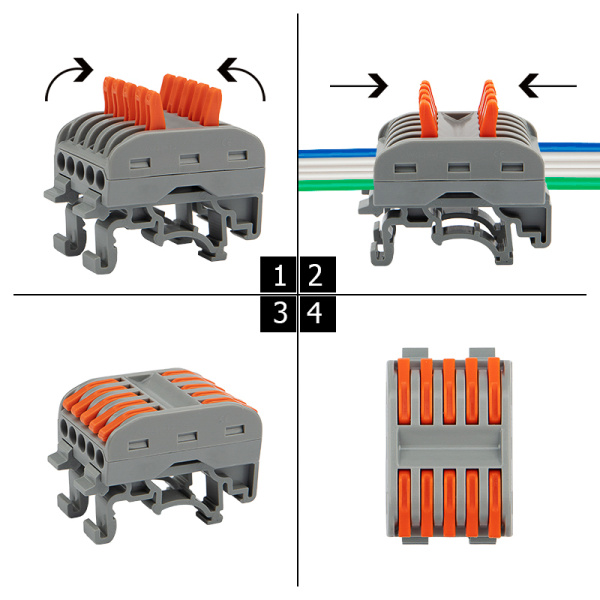 Клемма СМК 222-425D проходная 5-полюсная, с креплением на DIN-рейку (0,08-4 мм²), серая (4 шт./уп.) REXANT