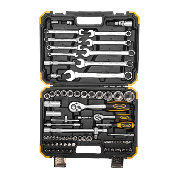 Набор инструментов, 1/2, 1/4, CrV, пластиковый кейс, 82 предмета KRANZ