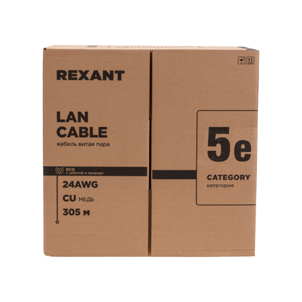Кабель витая пара F/UTP, CAT 5e, PVC, 4PR, 24AWG, INDOOR, SOLID, серый, 305м, РФ REXANT