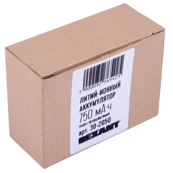 Аккумулятор Li-ion 14500, 3,7В, 750мАч, без платы защиты, плоский контакт, 10 шт, коробка REXANT