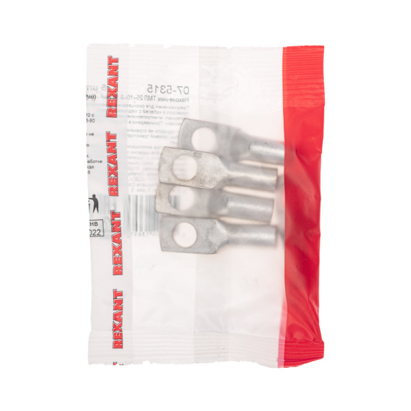 Наконечник медный луженый ТМЛ 25–10–8 (25мм² - Ø10мм) ГОСТ 7386-80 (в упак. 5 шт.) REXANT