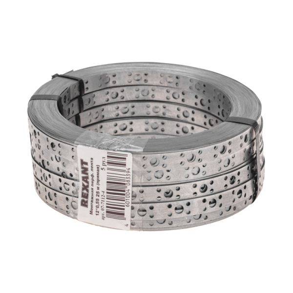 Лента полоса монтажная оцинкованная, перфорированная прямая 12х0,55 мм (рулон 25 м) REXANT
