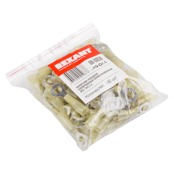 Наконечник кольцевой изолированный термоусаживаемый ø 8.4 мм 4-6 мм² (НКи-т 6.0-8/НКи-т5,5-8) желтый REXANT