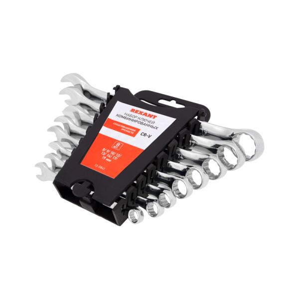 Набор ключей комбинированных (8-19мм), 8 шт, CrV, зеркальное хромирование REXANT 