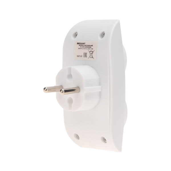 Двойник электрический 10А б/з вертикальный белый REXANT