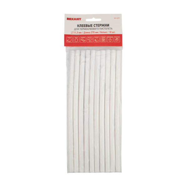 Стержни клеевые Ø11мм, 270мм, белые (10 шт/уп), хедер REXANT 