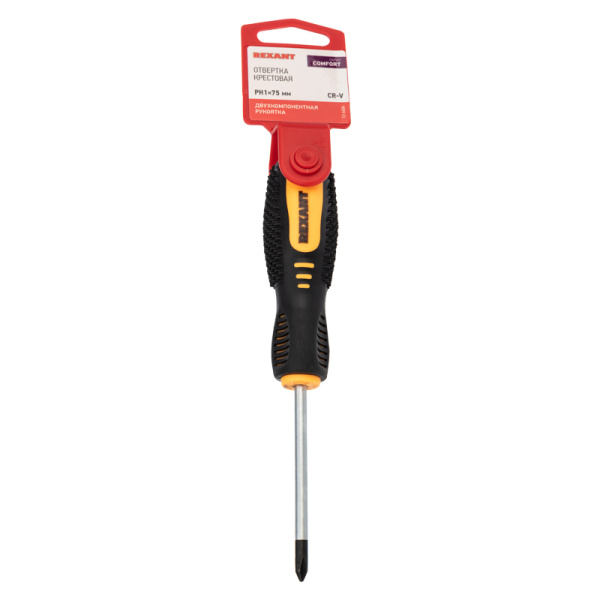 Отвертка крестовая PH1х75мм, двухкомпонентная рукоятка REXANT