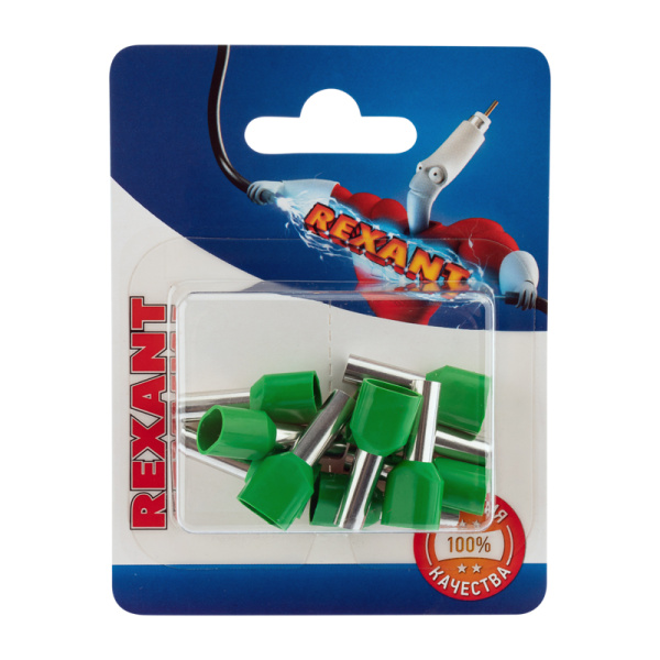 Наконечник штыревой втулочный изолированный F-14 мм 2х6 мм² (НШВи(2) 6.0-14/НГи2 6,0-14) зеленый упак.10 шт REXANT