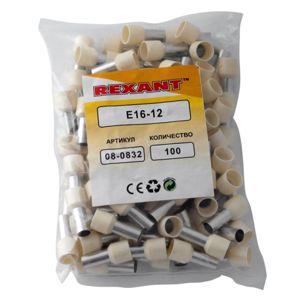 Наконечник штыревой втулочный изолированный F-12 мм 16 мм² (НШВи 16-12) слоновая кость REXANT