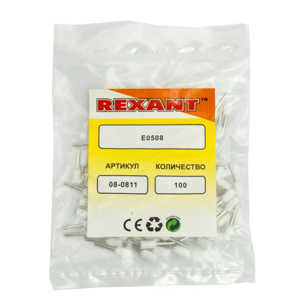 Наконечник штыревой втулочный изолированный F-8 мм 0.5 мм² (НШВи 0.5-8) белый REXANT