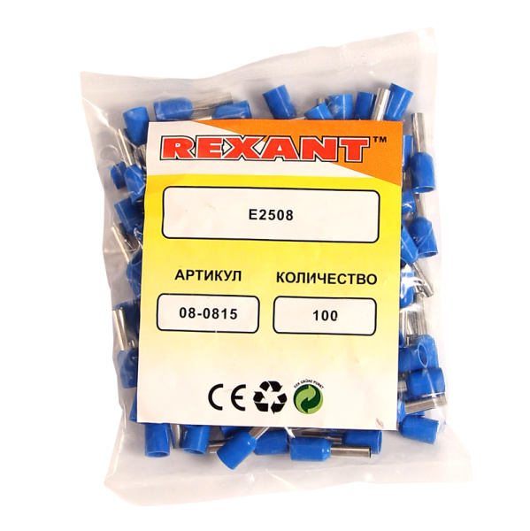Наконечник штыревой втулочный изолированный F-8 мм 2.5 мм² (НШВи 2.5-8) синий REXANT