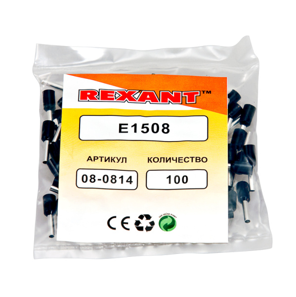 Наконечник штыревой втулочный изолированный F-8 мм 1.5 мм² (НШВи 1.5-8) черный REXANT