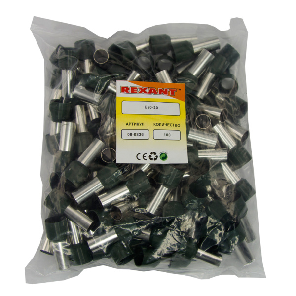 Наконечник штыревой втулочный изолированный F-20 мм 50 мм² (НШВи 50-20) оливковый REXANT